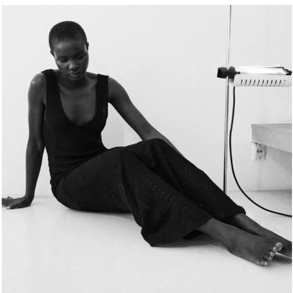 ZARA LONG V-NECK DRESS MIDI MAXI TANK DRESS CROCHET COVERUP BLACK SMALL 4770/151 - Picture 8 of 10